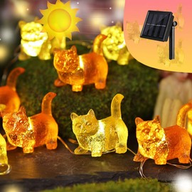 Solar Cat String Lights - Christmas Thanksgiving Holiday Decor - Waterproof Kitty Fairy Lights for Garden, Patio Summer Parties - Solar Powered Cat Décor for Festive 40LED 14ft Fence Window Pond