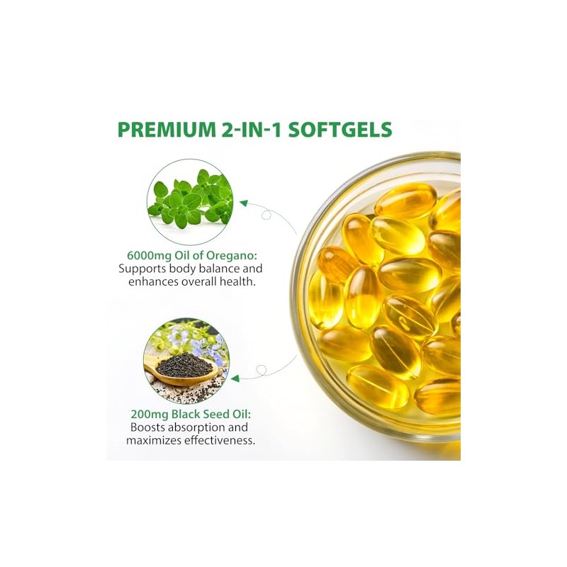 ISUNRISE Cápsulas Blandas De Aceite De Orégano, 2 En 1,