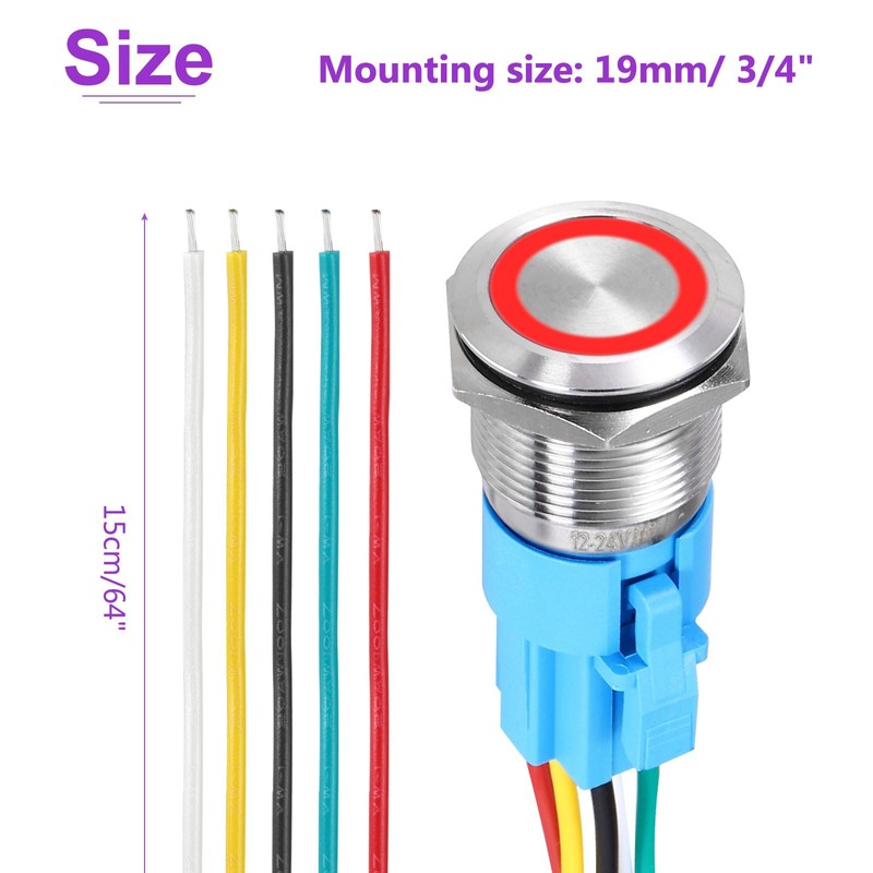 DMiotech 5Pcs 19mm / 3/4" Push Button Switch, IP65 1NO1NC