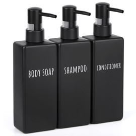 Segbeauty Plastic Shampoo and Conditioner Dispenser, 3pcs 16.9oz Refillable Lotion Soap Dispenser, 500ml Black Shampoo Bottles, Empty Shower Pump Dispenser Lotion Container for Modern Bathroom Hotel