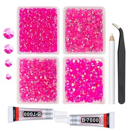qiipii Hot Pink AB Resin Rhinestones w B7000 Jewelry Glue for Bedazzling Crafting 3mm 4mm 5mm 6mm Rose Pink Flatback Jelly Stones Bulk SS10 SS16 SS20 SS30 Diamonds Gems for Nails Makeup Tumblers Craft