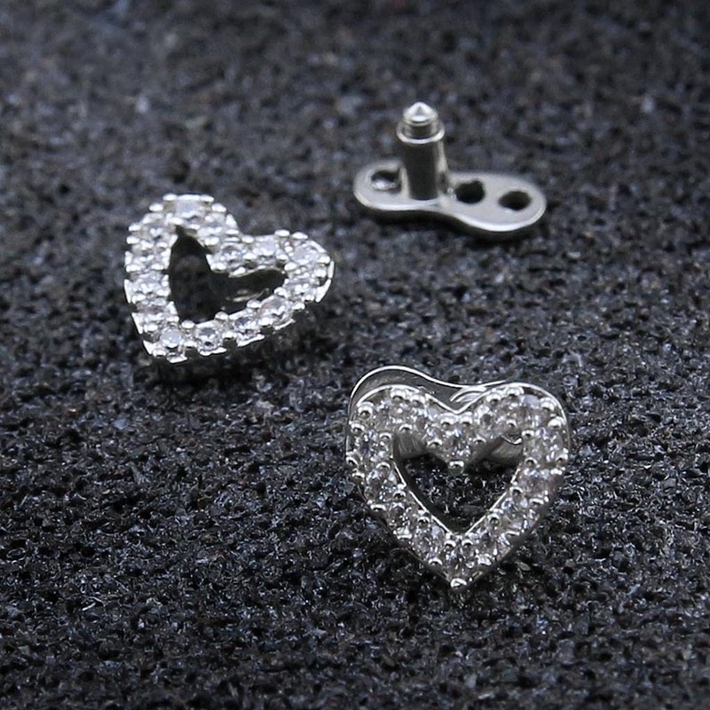 Harilla 2pcs Dermal Tops and Base Stainless Steel Jewelry, Heart
