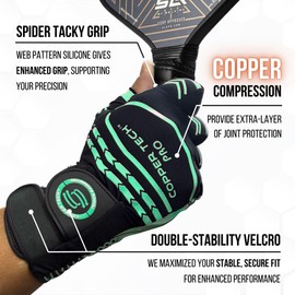 Copper Tech Pro Pickleball Gloves for Men & Women | Advanced Joint Support with Copper Compression |AAA Synthetic Leather Tennis, Badminton, & Racquetball