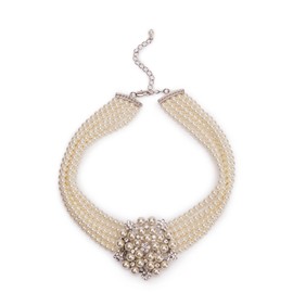 LOVETT& CO. - Elegant Audrey Hepburn Cream Pearl Necklace - 5 Row Glass Pearl and Diamante Choker Necklace | Necklaces for Women