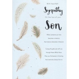 ICG Loss of your Son Sympathy Card - White Feathers and Sentiment Verse Embossed with Foil Details - Eco-Friendly