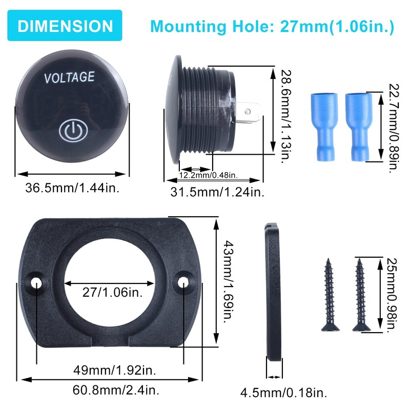 DMWD 1Pc Automotive 12V Voltage Gauge with Touch Switch Car