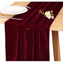 JALANCY Velvet Table Runner 20 x 120 Inches 10ft Luxurious Thick Soft Velvet Christmas Thanksgiving Wedding Reception Table Runner for Party Reception Decorations(Burgundy, 1 Pack)