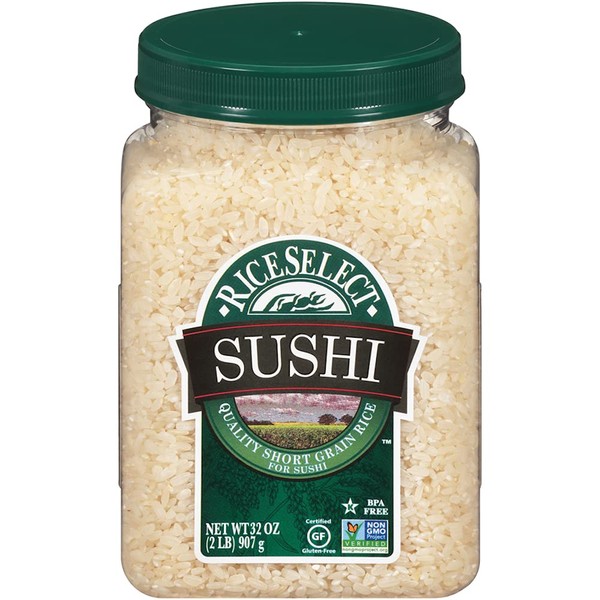 RiceSelect Sushi Rice, Short Grain Sticky Rice, Poke Rice, Gluten-Free, Non-GMO, 32 oz (Pack of 4 Jars)