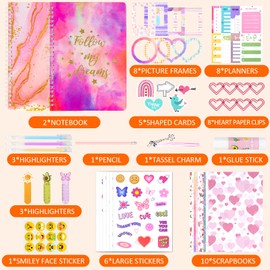 IBBWB 2 Pack DIY Journal Kit For Girls Ages 8-12 And Up,Teen Girl Gifts Trendy Stuff,Cute Journals For Girls,Cute Stuff For Teen Girls,Fun For Girls Diy Journal Kit,Ideal Toy Gifts For Girls（Pink）