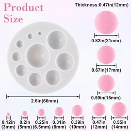 HINZIC Silicone Polymer Clay Molds, 10 Sizes Half Round Ball Clay Earring Molds, Reusable Clay Tools Polymer Clay Kit for Jewelry Making, Crafts -1PCS