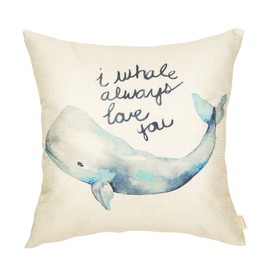 Fahrendom Watercolor I Whale Always Love You Cute Lover Decoration Nursery Sign Décor Cotton Linen Home Decorative Throw Pillow Case Cushion Cover with Words for Sofa Couch 18 x 18 Inch