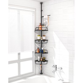 ADOVEL 4 Layer Corner Shower Caddy, Stainless Steel ​Constant Tension Pole Shower Organizer, Adjustable Corner Shower Shelf, Rustproof 3.3 to 9.8 ft