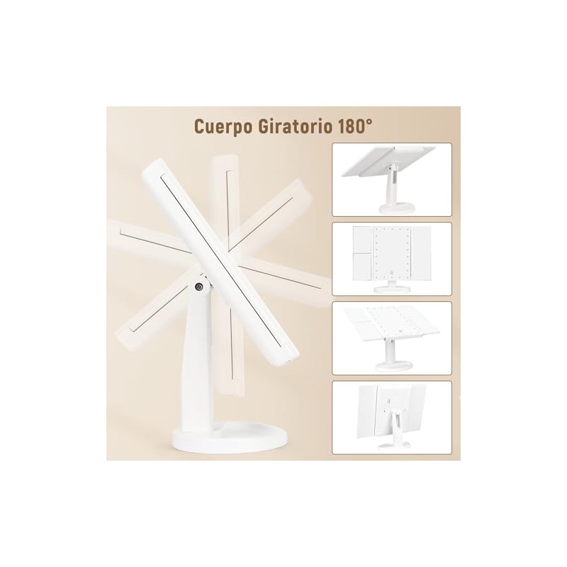 Espejo de Maquillaje Triptico con 2X 3X 10X Aumentos, Espejo