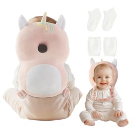 Fortella Baby Head Guard Backpack with Socks and Knee Pads, Breathable Back Area, with Adjustable Strap for 5-24 Months, for Crawling, Running Learning and Children's Activities (Unicorn)