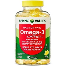 H4U Spring Valley Maximum Care Omega-3 Fish Oil Softgels, Dietary Supplement (120)