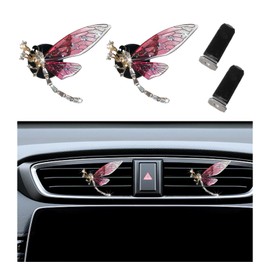 Augeny 2PCS Bling Dragonfly Air Vent Clips, Cute Crystal Car Air Fresheners Vent Clips, Rhinestone Diamond Auto Diffuser Vent Clip for Women Girls, Car Interior Decor Accessories (Rose Red)