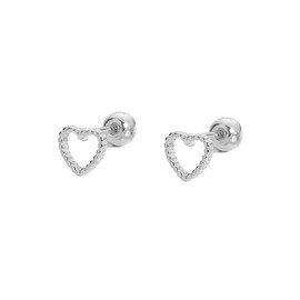 20G Hollow Heart Stud Earrings 925 Sterling Silver Sleeper Earring Screw Back Small Tiny Bead Ball Tragus Cartilage Piercing Studs Minimalist Jewelry Wedding Gifts for Women Hypoallergenic (Silver)