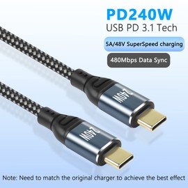 GELRHONR USB C auf USB C Kabel 240W, PD3,1 (48V 5A) USB Typ-C Schnellladekabel, USB 2,0 480 Mbps Datenübertragung, für Typ-C Laptop, Hub, Docking und mehr (0.5M/1.6Ft)