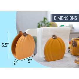 Nat & Jules Pumpkin Shaped Standard Size Ceramic Napkin Holder: Perfect for Your Indoor Home Fall & Thanksgiving Decorations for Table Décor & Centerpieces, Orange