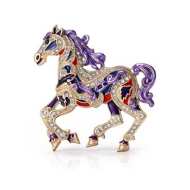 Year of the Horse 2026 Horse Brooch Pin Rhinestone Crystal Enamel Lapel Pin Chinese Zodiac Lucky Charm Jewelry Trendy Party Outfit Jacket Hat Bag Collectible Keepsake Gift horse racing festival Dress