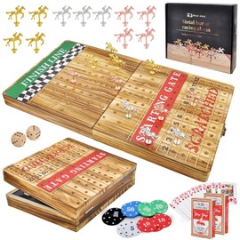 MerryPony 21 Inches Large Horse Racing Game with 11 Metal Horses, Foldable Solid Wood Horse Race Board Game with 100 Pcs Poker Chips 2 Dice and 2 Pack of Cards for Family Friends Camping Party