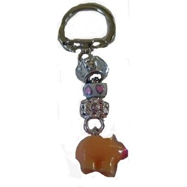 Keychain, Unisex Bling Cute Resin Piggy Dangle Charm _ Removable Three European Charm + GIFT BAG