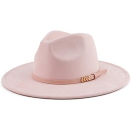 Pro Celia Wide Brim Fedora Hat for Men Women Big Rancher Felt Hat (US, Alpha, One Size, Belt-Pink)