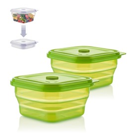KLIPPSI® Lunchbox faltbar 900ml Doppelpack- Brotdosen Frischhaltedosen aus Platin Silikon hitze-kältebeständig, auslaufsicher, spülmaschinengeeignet (limette)