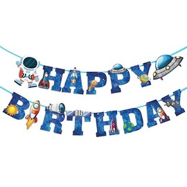 Outer Space Theme Birthday Banner Happy Birthday 15 PCS Galaxy Party Sign, Birthday Party Decorations，Outer Space Theme Decorations, Astronaut Birthday Supplies.