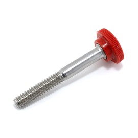 1/4"-20 x 2 Thumb Screw Stainless Steel - Red Knurled Round Plastic Knob - Standard/Coarse Thread Thumbscrew - Length: 2.000" - Proudly Built in USA - Package of (10)