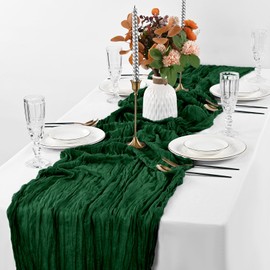 2 Pack Dark Green Cheesecloth Table Runner 10ft, Rustic Gauze Table Runner Boho Table Runner Cheesecloth Fabric Semi-Sheer Table Runner for Wedding Bridal Shower Party Decor