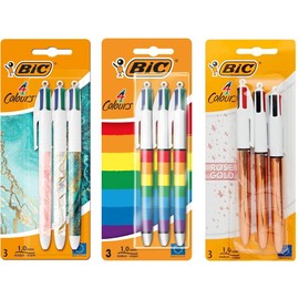 Bic 4 Colour Ballpoint Pens - Rose Gold. Pack of 3, Rainbow & Marble BIC 4 colours in 1 retractable ball pen pack of 3 (Total 9 Pens)