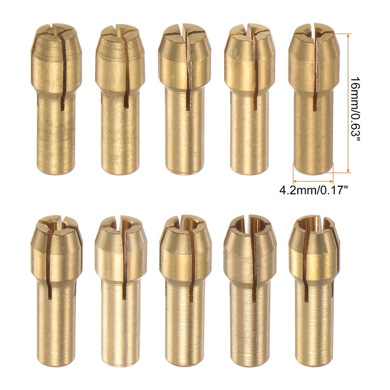sourcing map 10-Piece Drill Chuck Collet Set 0.5-3.2 mm, Brass