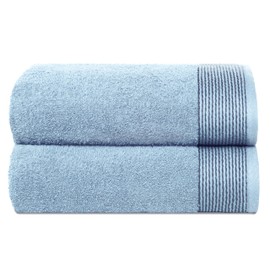 GLAMBURG Cotton 2 Pack Oversized Bath Towel Set 70 x 140 cm, Large Bath Towels, Ultra Absorbent, Compact, Quick Drying and Lightweight, Sky Blue