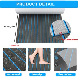 HZCHIONE EVA Foam Boat Flooring Decking 94x16in Faux Teak Marine Carpet Boat Flooring Non-Slip Self-Adhesive Foam Boat Floor Mat Rolls Sheet for Motorboat RV Yacht Kayak Sea Deck Helm Pad