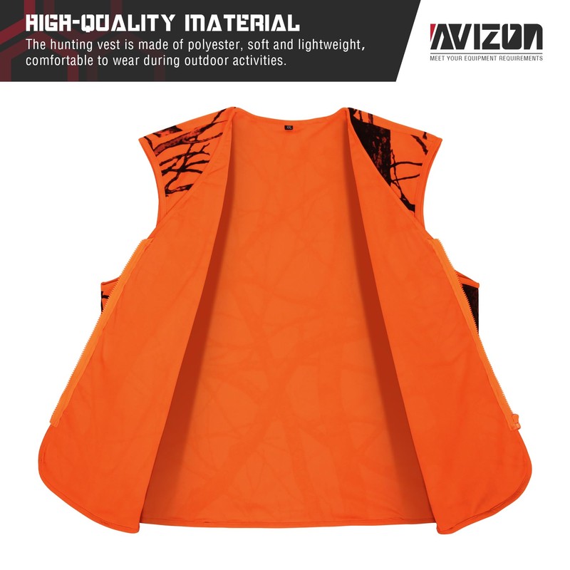 Avizon Men's Hunting Vest Orange Camouflage Hunting Vest Zipper Closer