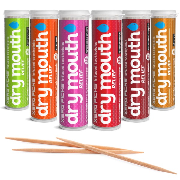 Xero Picks Dry Mouth - Infused Flavored Toothpicks for Long Lasting Fresh Breath & Dry Mouth Prevention (Variety 6 Pack)