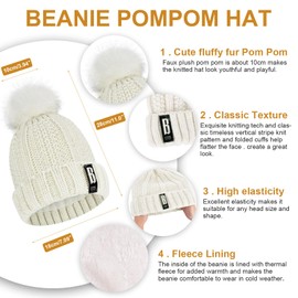 Tuopuda Winter Hat Gloves Women's Warm Beanie Winter Hat Knitted Hat Scarf Knitted Gloves Thickened Socks Plush Earmuffs Combination Set Gift for Outdoor Sports Warming, White