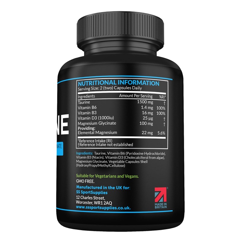 Taurine Supplement 1500mg Capsules Per Serving - Added Magnesium Glycinate,