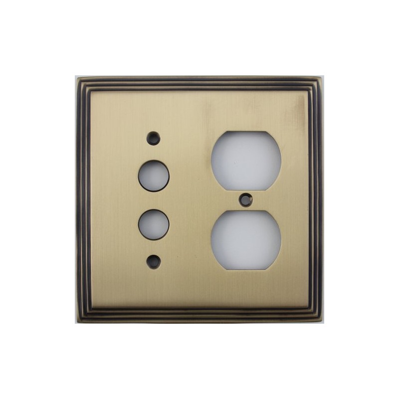 Deco Step Style Antique Brass 2 Gang Switch Plate -