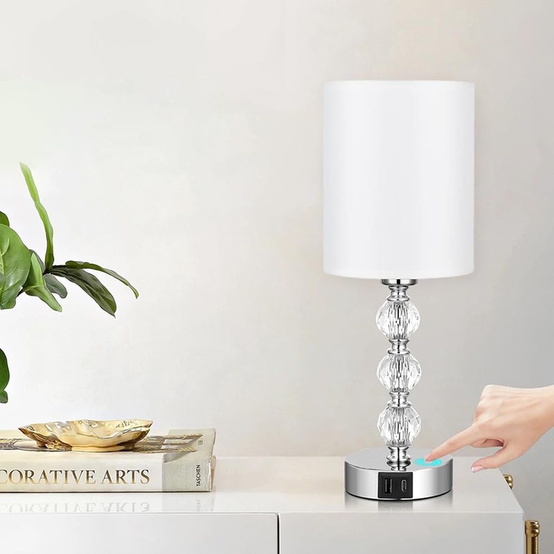 Clora Touch Bedside Crystal Lamp for Bedrooms Nightstand with USB