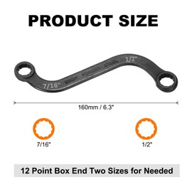 sourcing map 7/16" x 1/2" 12-Point S-Style Box Wrench Double End S Shaped Wrench Chrome Plated Cr-V Steel S Box Wrenches for Home Auto Bike Repair Machine Maintenance