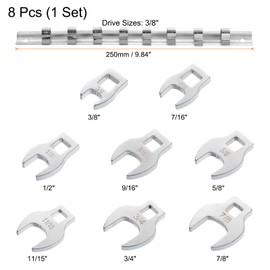 sourcing map 8pcs Drive Crowfoot Wrench Set 3/8" Crowfoot Flare Nut Wrench Set 3/8" - 7/8" Drive Fractional Crowfoot Wrench with Clip-on Organizer for Mechanics Automotive Repair Work