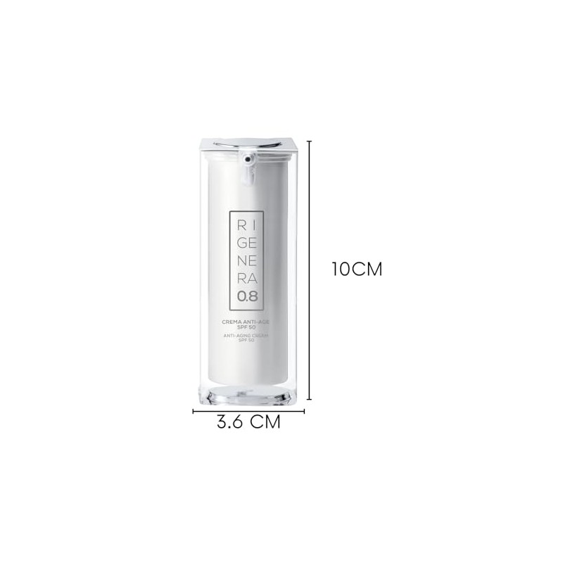 Rigenera R.08 Crema Anti-Age SPF50 con Aloe Vera, Ácido Hialurónico,