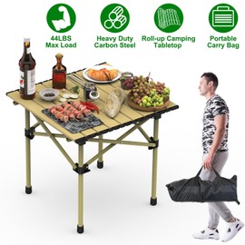 KOCASO Portable Folding Camping Table, Lightweight Roll-up Outdoor Table with Carry Bag, Collapsible Picnic Table for Camping, Beach, BBQ, Hiking, Foldable & Sturdy Camping Furniture, S Size