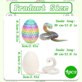 TUBAWD 2 Pcs 3d Printed Snake, 3d Printed Animals, with Articulated Snake Inside Flexible Crystal Easter Gifts for Men and Women Home Office Decor (Colorful and White)