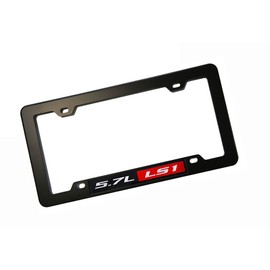 ERPART Black License Plate Tag Frame with 5.7 L LS1 RED Black Real Aluminum Engine Hood Emblem Badge Nameplate Compatible with Pontiac Trans Am Firebird Chevy Corvette C5 ZR1 Camaro Holden HSV Opel