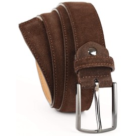 QUAMOD Suede Belt for Men and Women, High-Quality Velour Leather Belt, Unisex, 3.5-4 cm (35-40 mm) Wide, Suede Belt with Gift Box, Environmentally Friendly and Fair Production, 35 mm brown