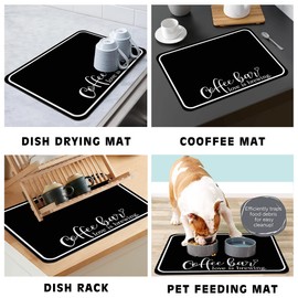Coffee Bar Mat Rubber Dish Drying Mat For Kitchen Counter Coffee Mat for Home Bar Gift Kitchen Mat Coffee Bar Accessories Decorative Coffee Shop Chocolate Dish Drying Pad 18"X 24"