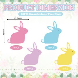 FYSUIMU 60Pcs Easter Paper Placemat Pastel Bunny Dining Table Mat Colorful Rabbit Disposable Place Mat for Spring Kitchen Restaurant Party Decor, 15 x 13.5 in